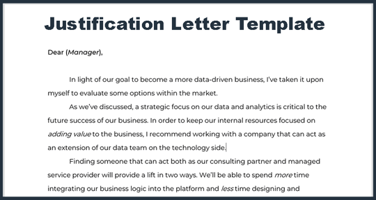 Justification Letter Template for Data Project