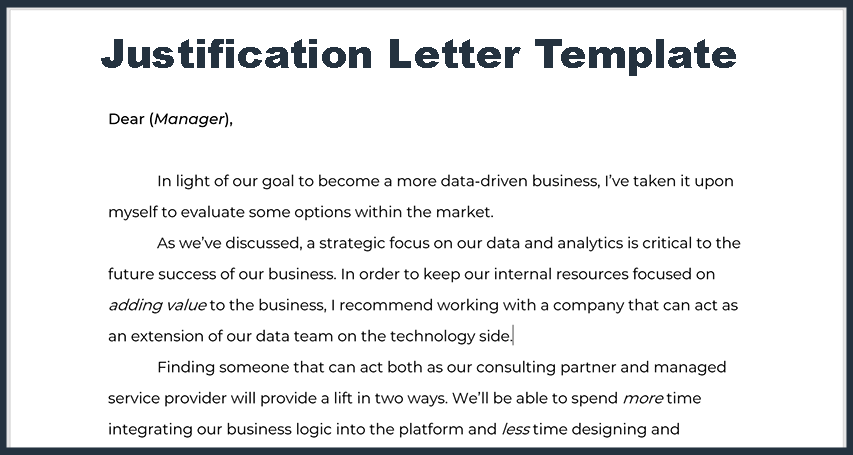 Justification Letter Template for Data Project Justification Letter Template for Data Project